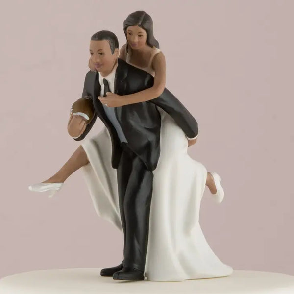 Football Bride and Groom Couple Wedding Cake Topper Figurine - Piggy Back