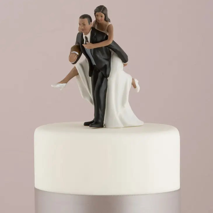 Football Bride and Groom Couple Wedding Cake Topper Figurine - Piggy Back