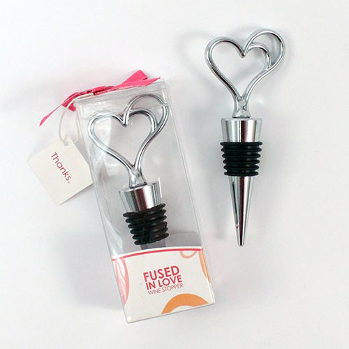 Silver Double Heart Wine Bottle Stopper Gift Boxed