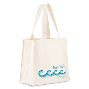 Custom Printed White Cotton Canvas Fabric Tote Bag - Stylized Waves