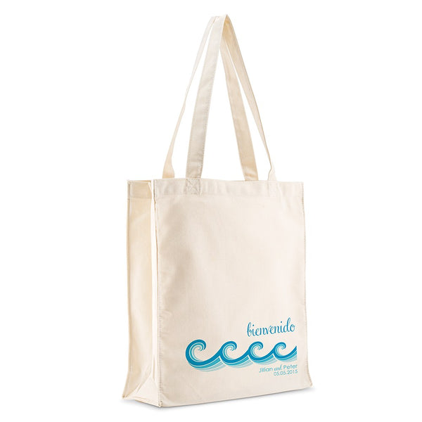 Custom Printed White Cotton Canvas Fabric Tote Bag - Stylized Waves