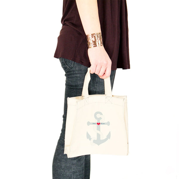 Custom Printed White Cotton Canvas Fabric Tote Bag - Anchor