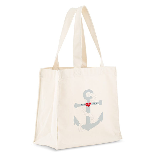 Custom Printed White Cotton Canvas Fabric Tote Bag - Anchor