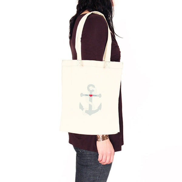 Custom Printed White Cotton Canvas Fabric Tote Bag - Anchor