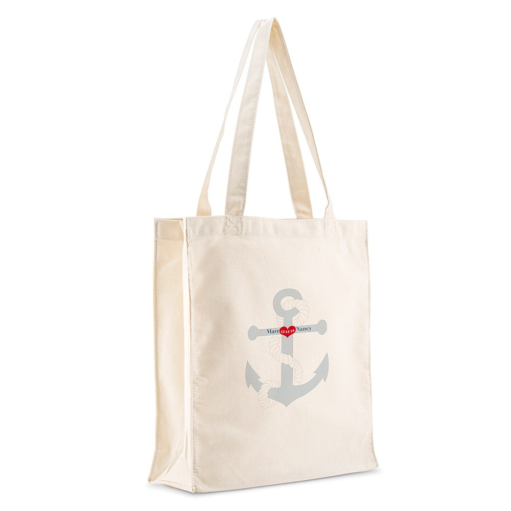 Custom Printed White Cotton Canvas Fabric Tote Bag - Anchor