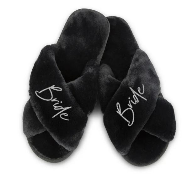 Custom Printed Plush Crossband Slide House Slippers - Bride