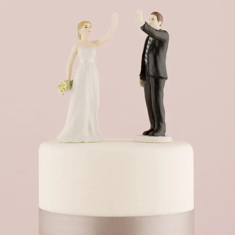 Bride and Groom Wedding Cake Topper Figurines - High Five