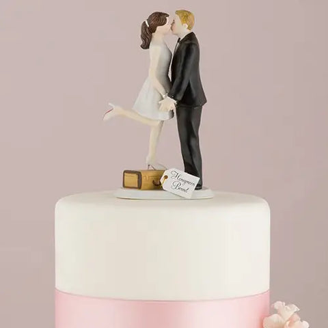 Bride and Groom Couple Wedding Cake Topper Figurine - "A Kiss And We're Off!"