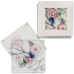 Hand Drawn Floral Glass Coaster Set