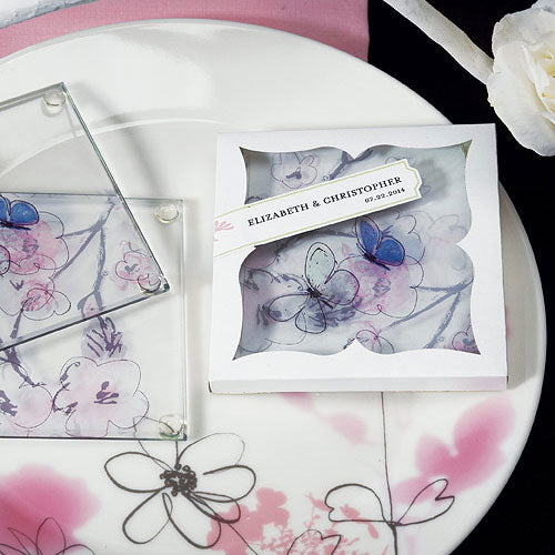 Hand Drawn Floral Glass Coaster Set