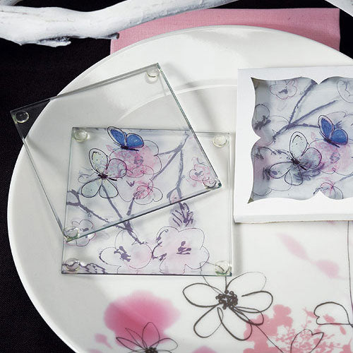 Hand Drawn Floral Glass Coaster Set