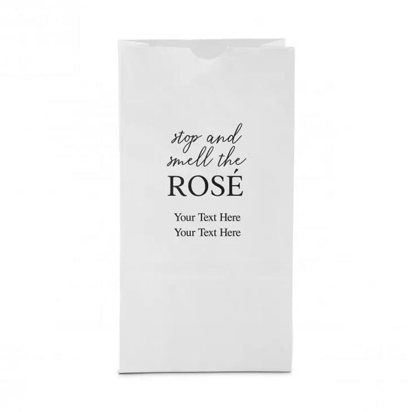 Personalized Foil Printed Flat Paper Goodie Favor Bag - Stop and Smell the Rosé Serif