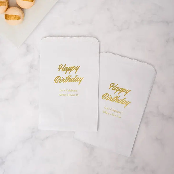 Happy Birthday - Script Flat Paper Goodie Bag