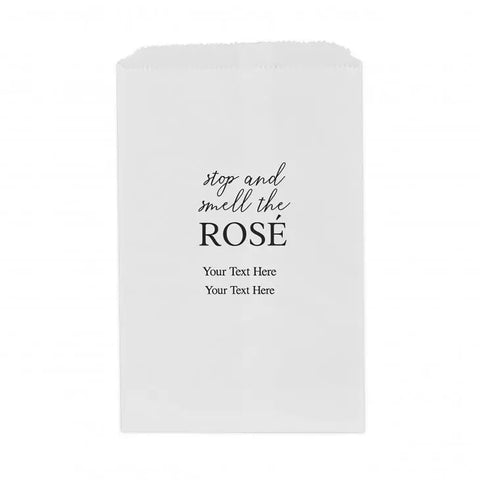 Personalized Foil Printed Upright Paper Goodie Favor Bag - Stop and Smell the Rosé Serif