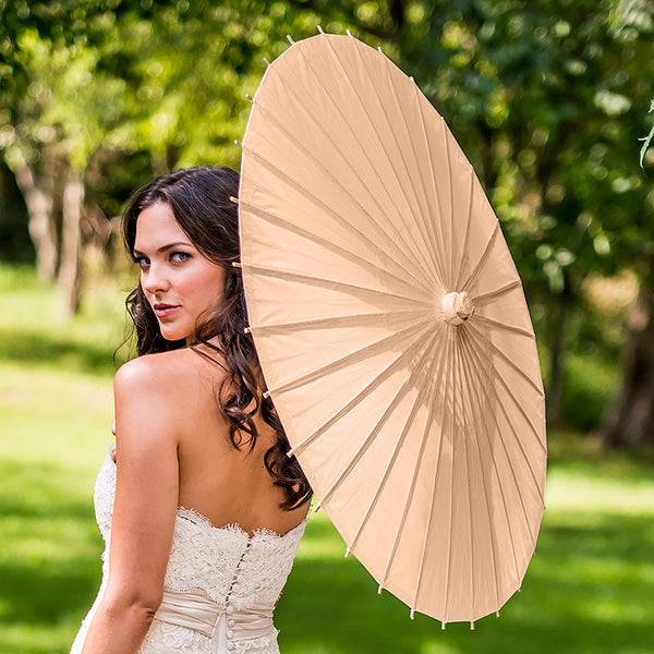 Large 32" Japanese/Chinese Paper Parasol with Bamboo Handle - Peach | More Colors Available