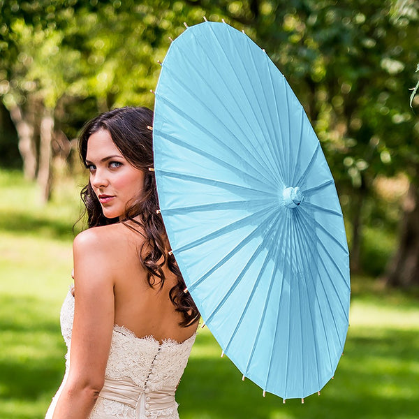 Large 32" Japanese/Chinese Paper Parasol with Bamboo Handle - Aqua Blue | More Colors Available