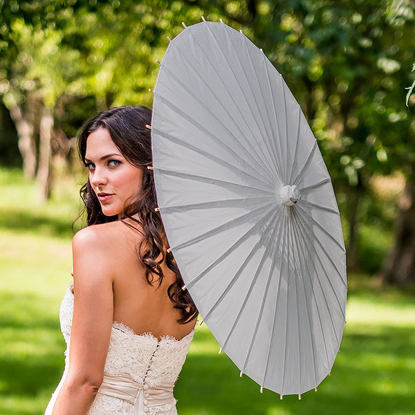 Large 32" Japanese/Chinese Paper Parasol with Bamboo Handle - Silver | More Colors Available