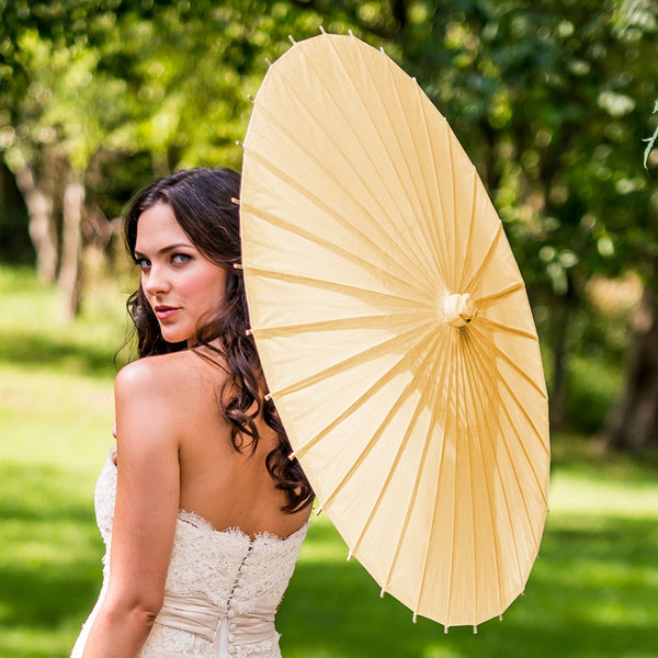 Large 32" Japanese/Chinese Paper Parasol with Bamboo Handle - Ivory | More Colors Available