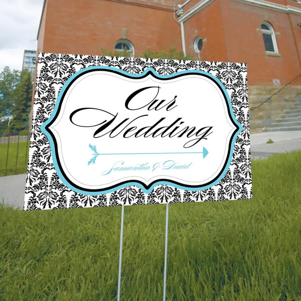 Love Bird Damask Wedding Directional Sign