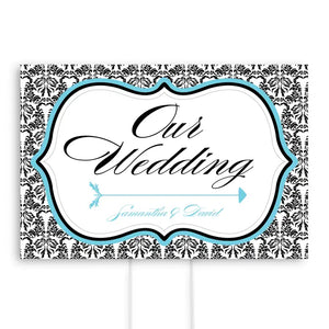 Love Bird Damask Wedding Directional Sign