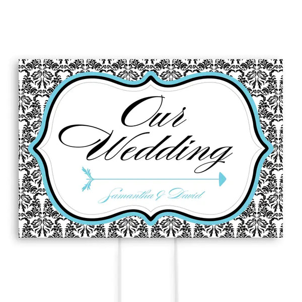 Love Bird Damask Wedding Directional Sign