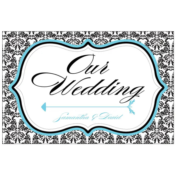 Love Bird Damask Wedding Directional Sign