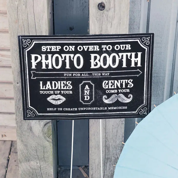 Personalized Directional Photo Booth Sign With Chalkboard Print Design