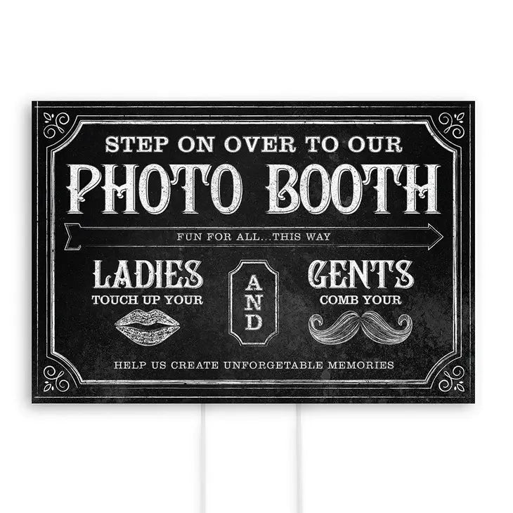 Personalized Directional Photo Booth Sign With Chalkboard Print Design