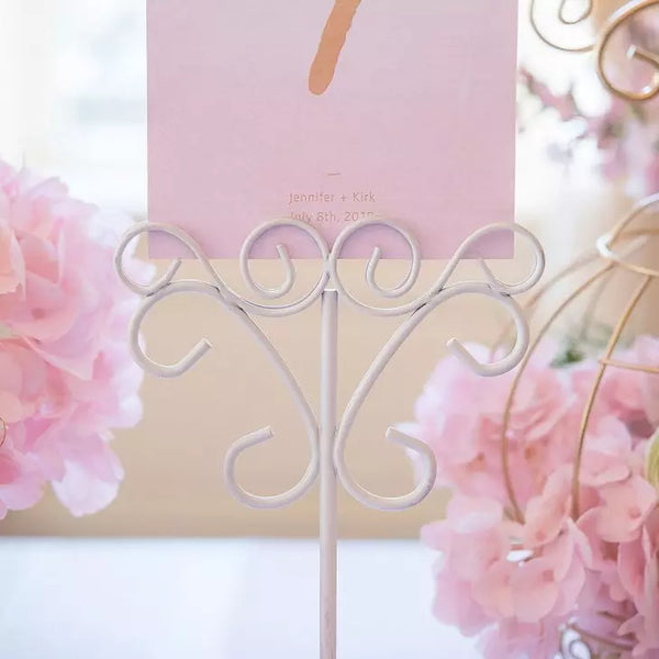 Tall 9" Ornamental Metal Wire Table Number Holder - White - Set of 6