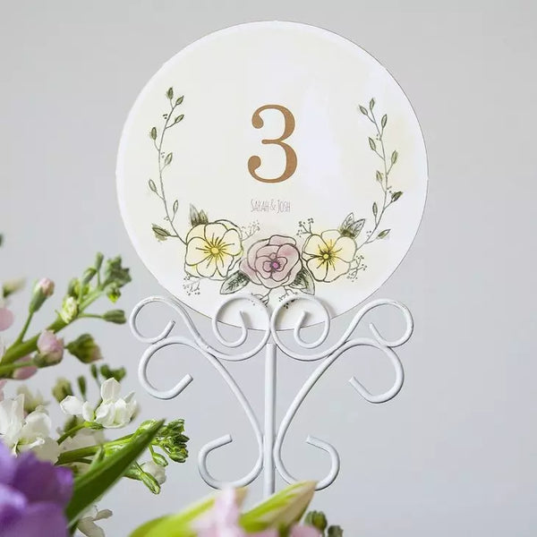 Tall 9" Ornamental Metal Wire Table Number Holder - White - Set of 6