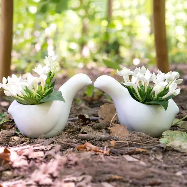 Small White Ceramic Favor Container - Bird - Set of 4