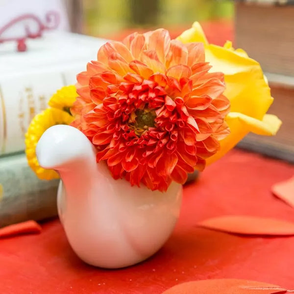 Small White Ceramic Favor Container - Bird - Set of 4