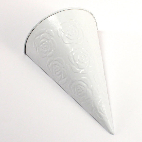 White Metal Cone With Embossed Rose Pattern (4)