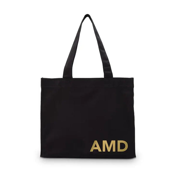 Custom Printed Black Cotton Canvas Fabric Tote Bag - Modern Monogram