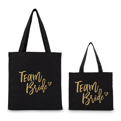 Printed Black Cotton Canvas Fabric Tote Bag - Team Bride