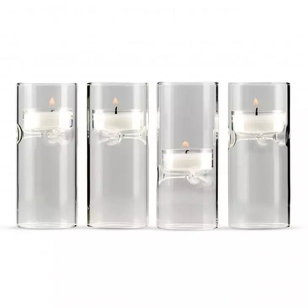 Blown Glass Miniature Tealight Luminaries - Clear - Set of 4