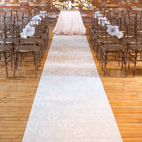 White Aisle Runner With All Over Heart Design