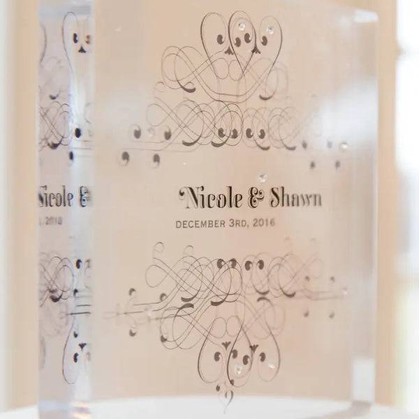 Fanciful Monogram Personalized Clear Acrylic Block Cake Topper