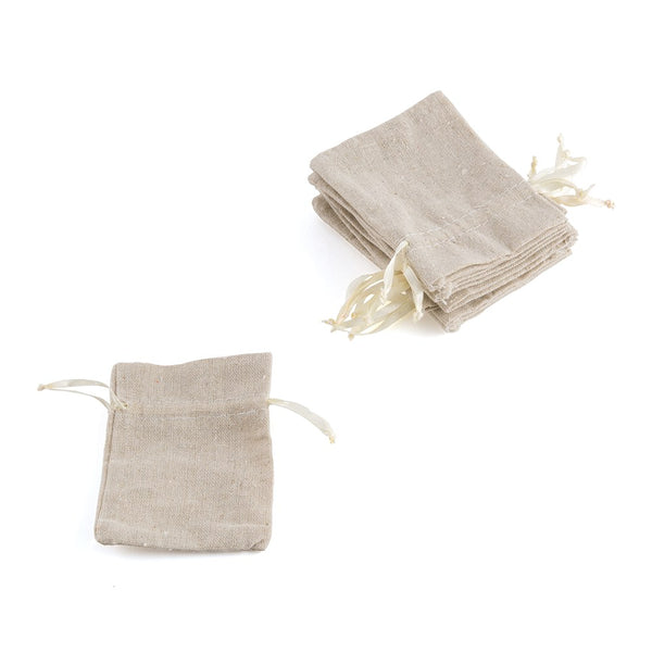 Mini Cotton Linen Drawstring Bags - Plain - Set of 12