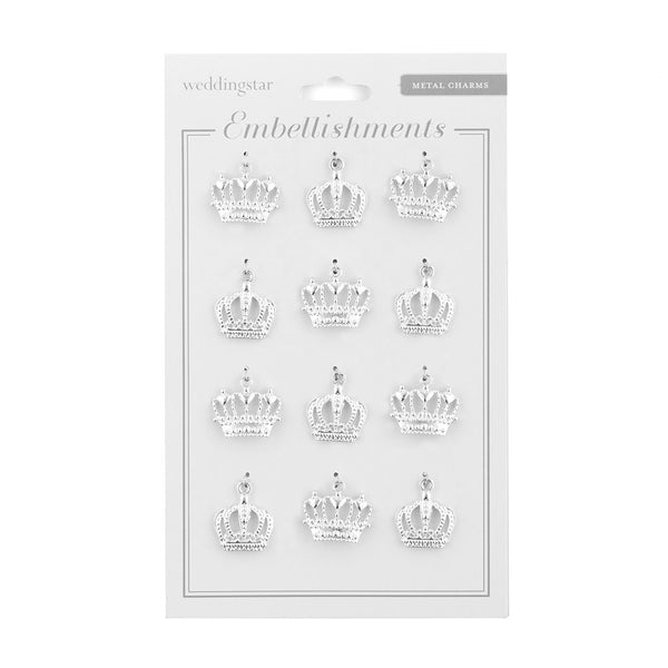 Silver Metal Stationery Charms - Royal Crown - Pack of 12