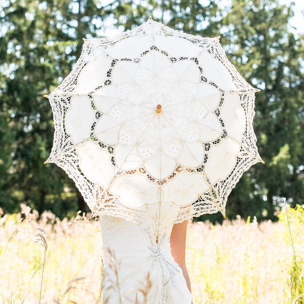 Antiqued Battenburg Lace Parasol - Standard