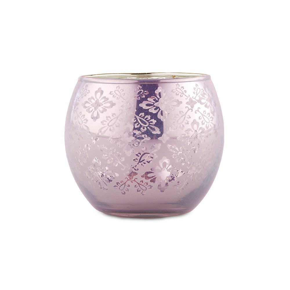 Small Glass Globe Votive Holder With Reflective Lace Pattern - Lavender - Set of 6