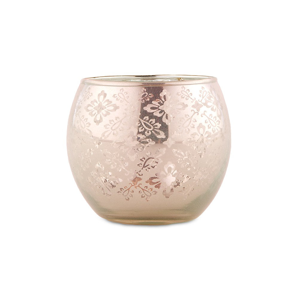 Small Glass Globe Votive Holder With Reflective Lace Pattern - Peach - Set of 6