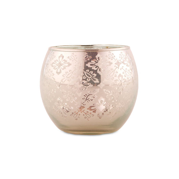 Small Glass Globe Votive Holder With Reflective Lace Pattern - Peach - Set of 6