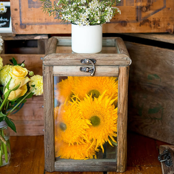 Rustic Wood And Glass Box With Hinged Lid