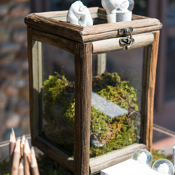 Rustic Wood And Glass Box With Hinged Lid