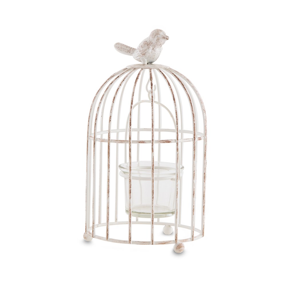 Small Metal Birdcage With Suspended Tealight Holder - White