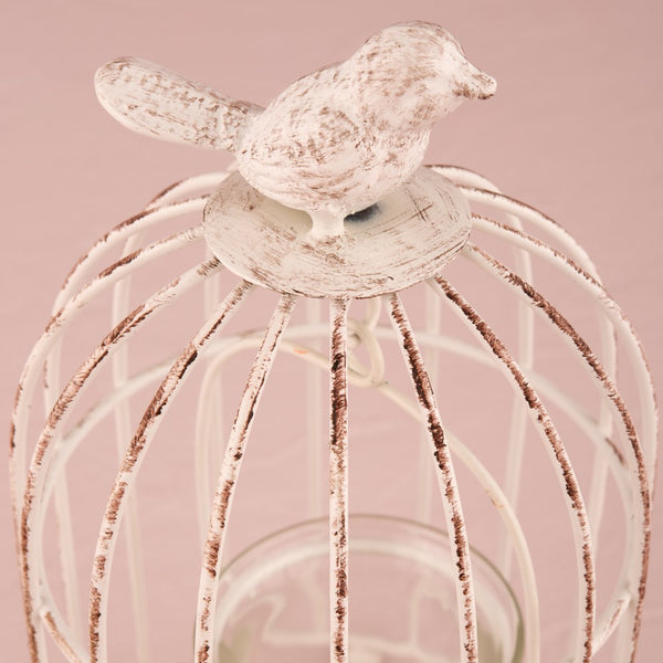 Small Metal Birdcage With Suspended Tealight Holder - White