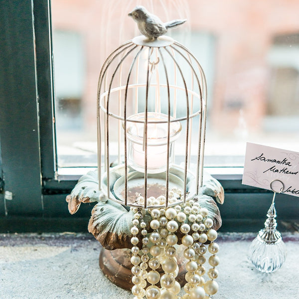 Small Metal Birdcage With Suspended Tealight Holder - White