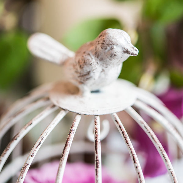 Small Metal Birdcage With Suspended Tealight Holder - White